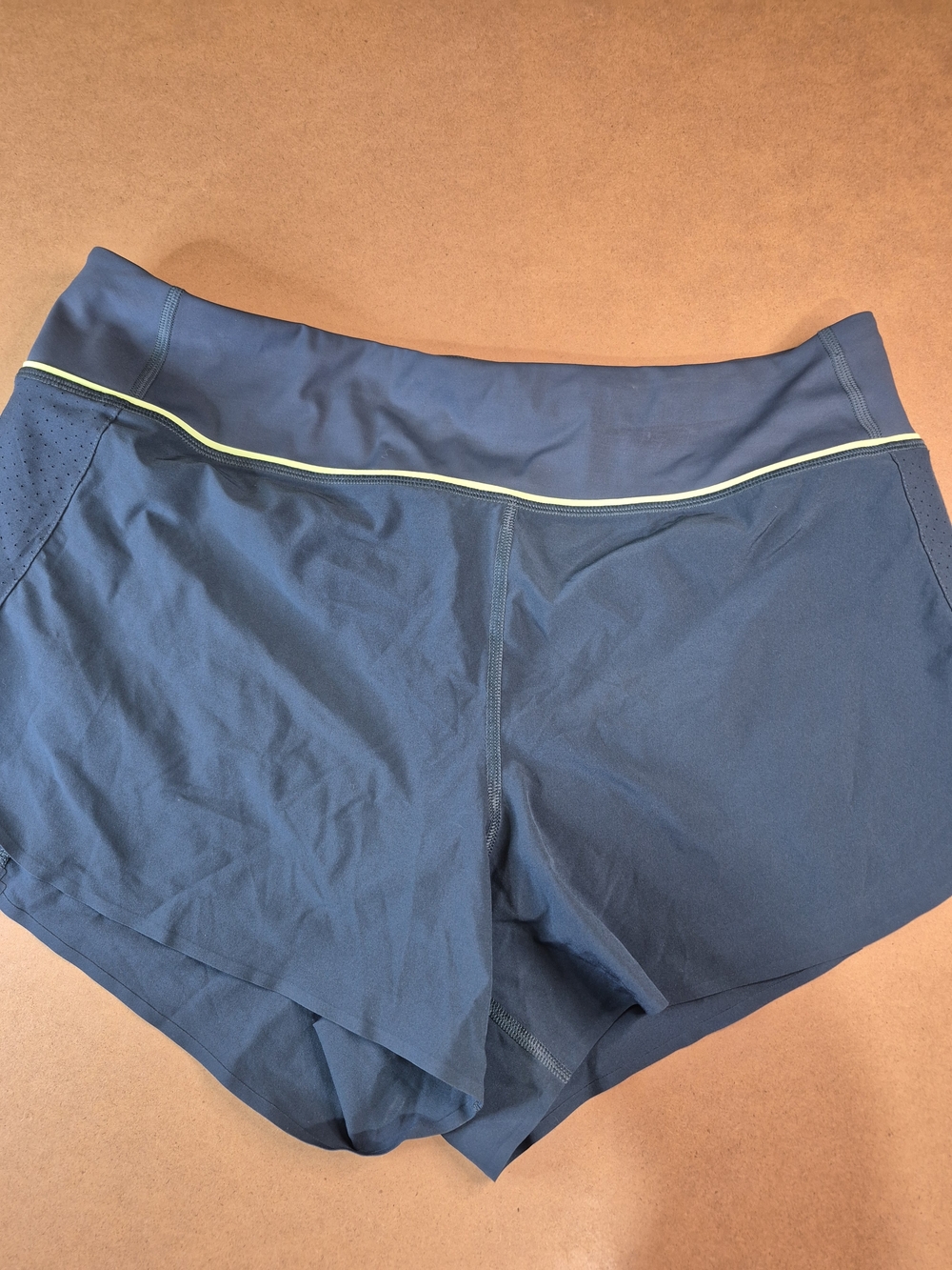Athleta Navy Athletic Shorts with Lime Trim